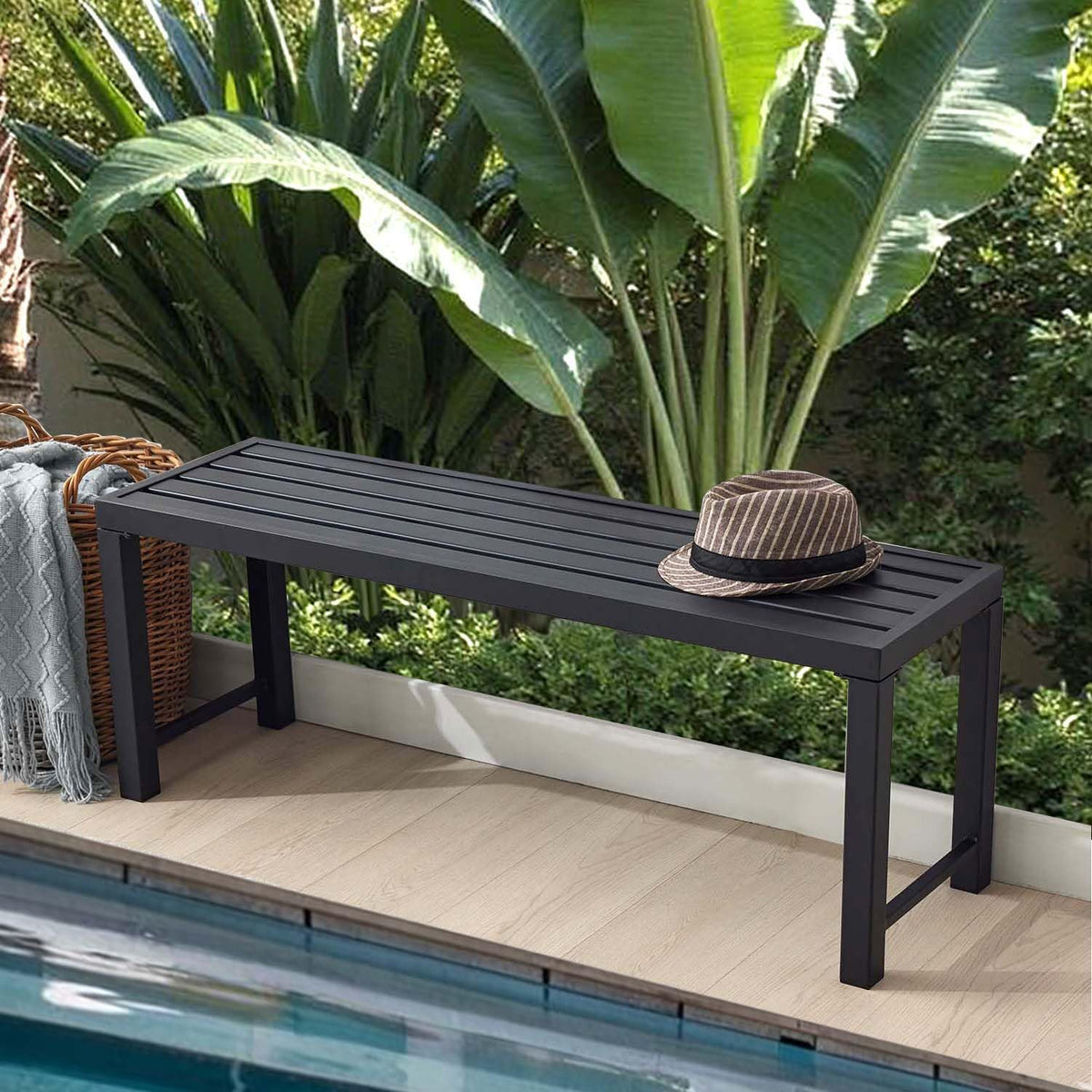 Black Set of 2 Metal Outdoor Backless Bench C8789