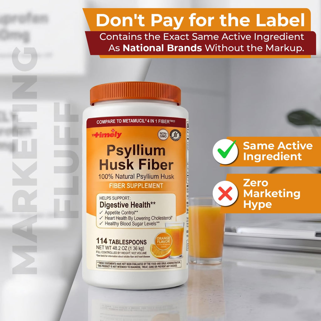 Psyllium Husk Powder Fiber Supplement Orange Flavor 48.2 oz U663