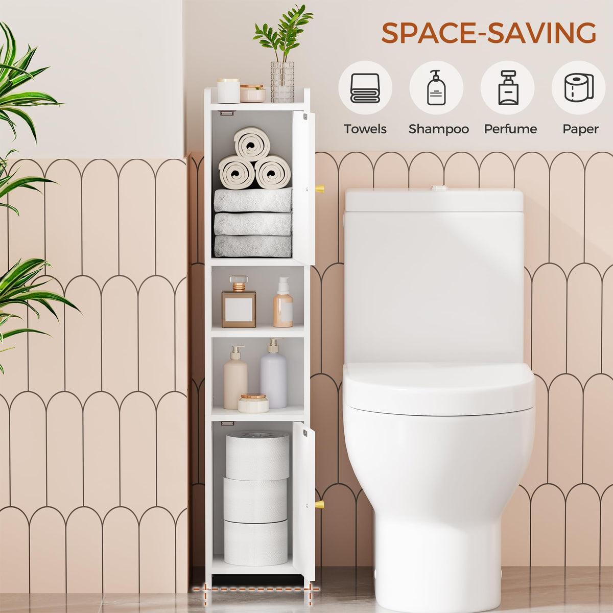 Slim Bathroom Storage Cabinet with 2 Doors and Adjustable Shelf Y78083