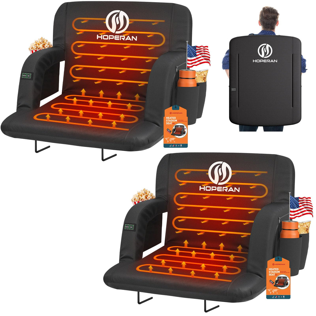 Black Heated Stadium Seats for Bleachers, 2 PCS Q871939