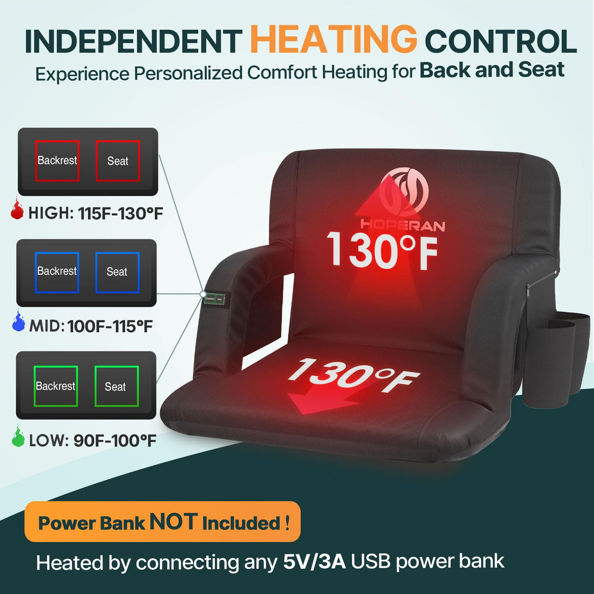 Black Heated Stadium Seats for Bleachers, 2 PCS Q871939