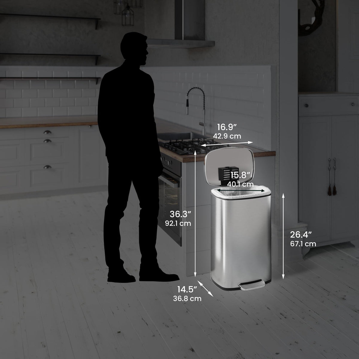 13.2 Gallon Stainless Steel Step Trash Can with Lid Q154