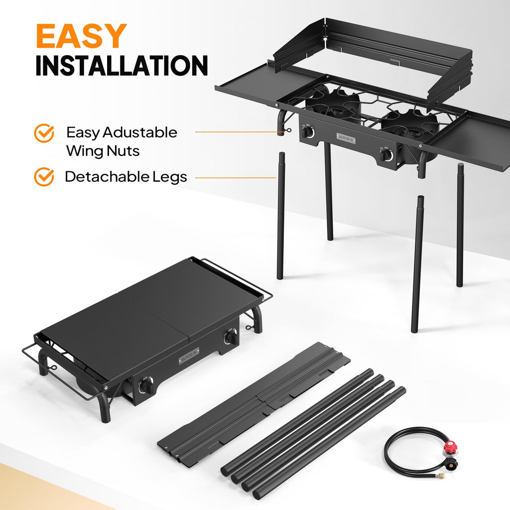 2 Burner Portable Propane Gas Stove with Side Shelves N2365