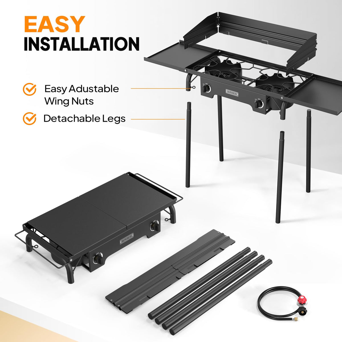 2 Burner Portable Propane Gas Stove with Side Shelves N2365