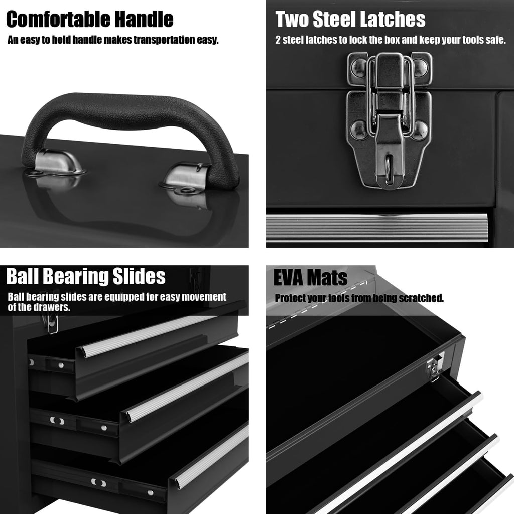 Portable Metal 3 Drawer Lockable Tool Box J82949