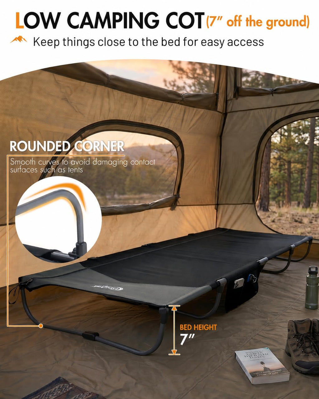 Ultra-Light 7.1 lbs Foldable Camping Cot with Side Pocket R502