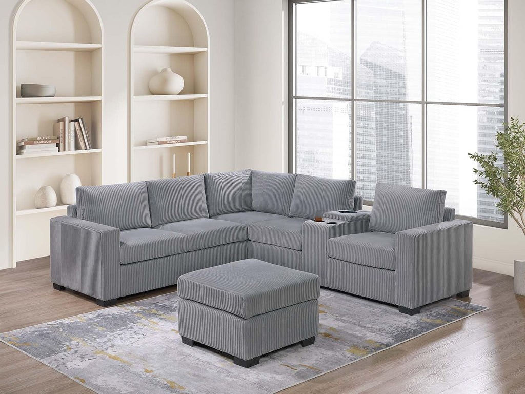 Light Gray 4pc Corduroy Sectional Sofa Set F692