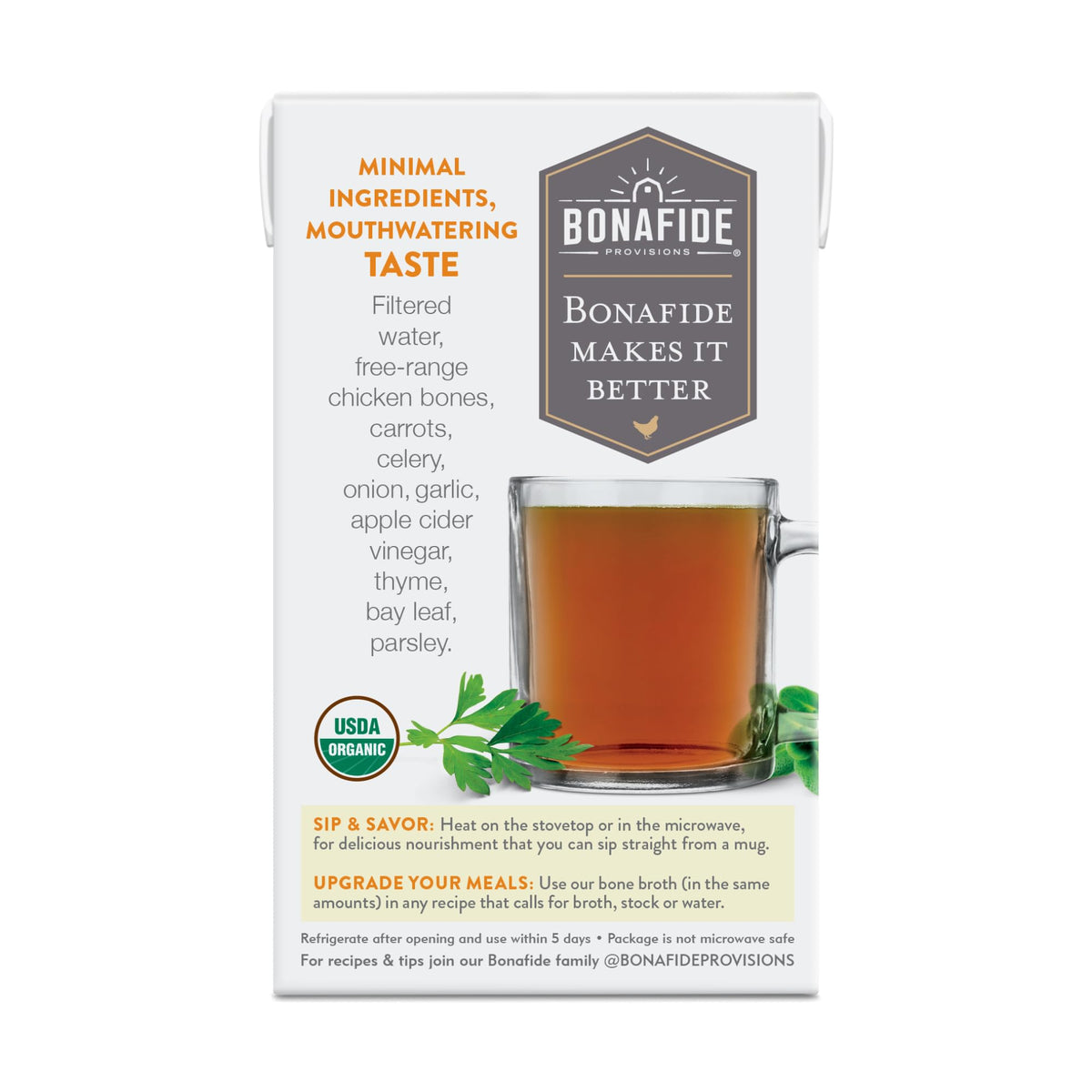 Organic Chicken Bone Broth No Salt Added 16.9oz 6 Pack B32923