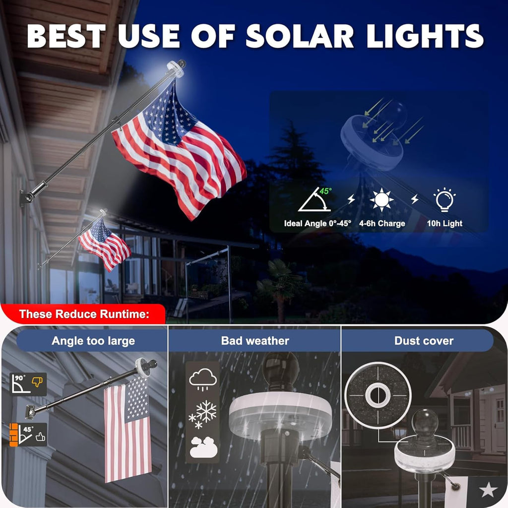 5FT Black Stainless Steel Flag Pole Kit with Solar Light and American Flag I461