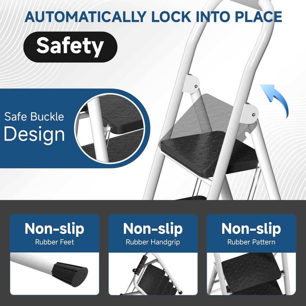 4 Step Ladder Folding Step Stool with Handrail 800lb White G3330