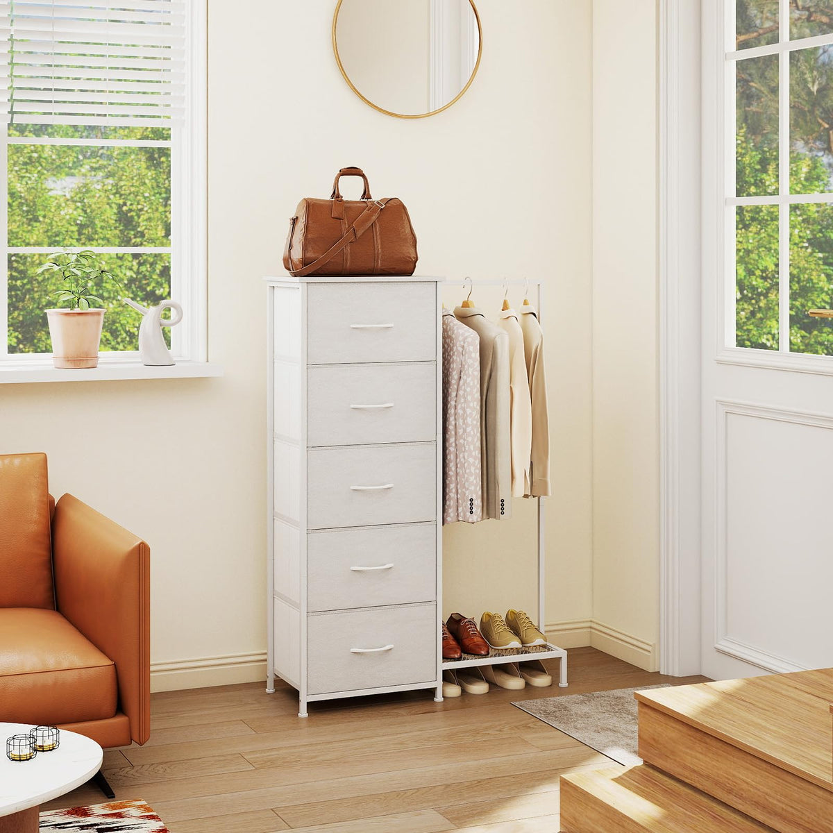 Dresser with Hanging Rack, 5 Drawers O13775
