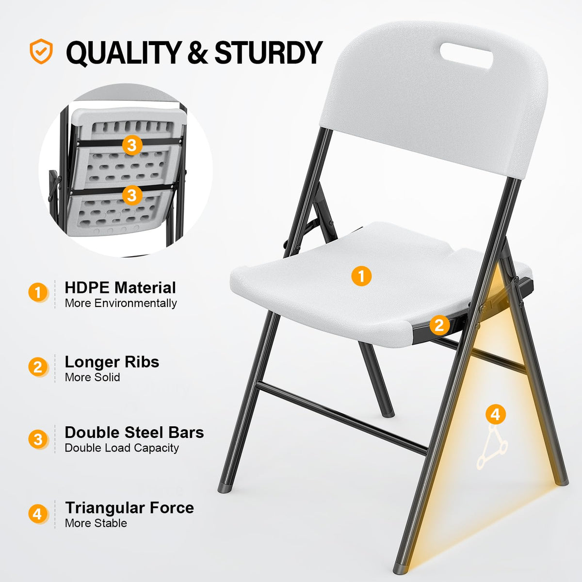 White 10 Pack HDPE Folding Chairs with Steel Frame G33825