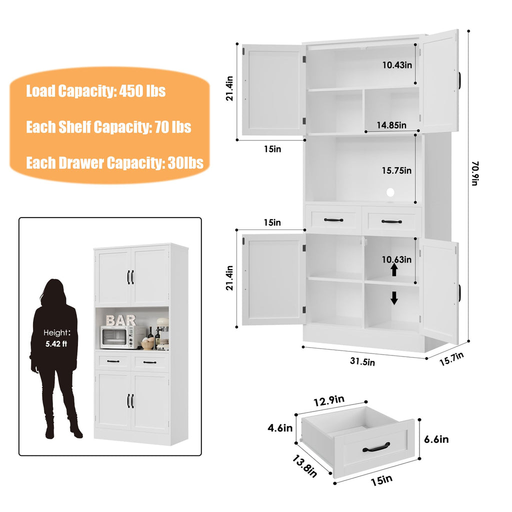 White Tall Wood Kitchen Pantry Storage Cabinet Z617565