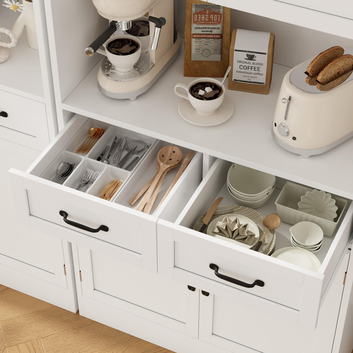 White Tall Wood Kitchen Pantry Storage Cabinet Z617565