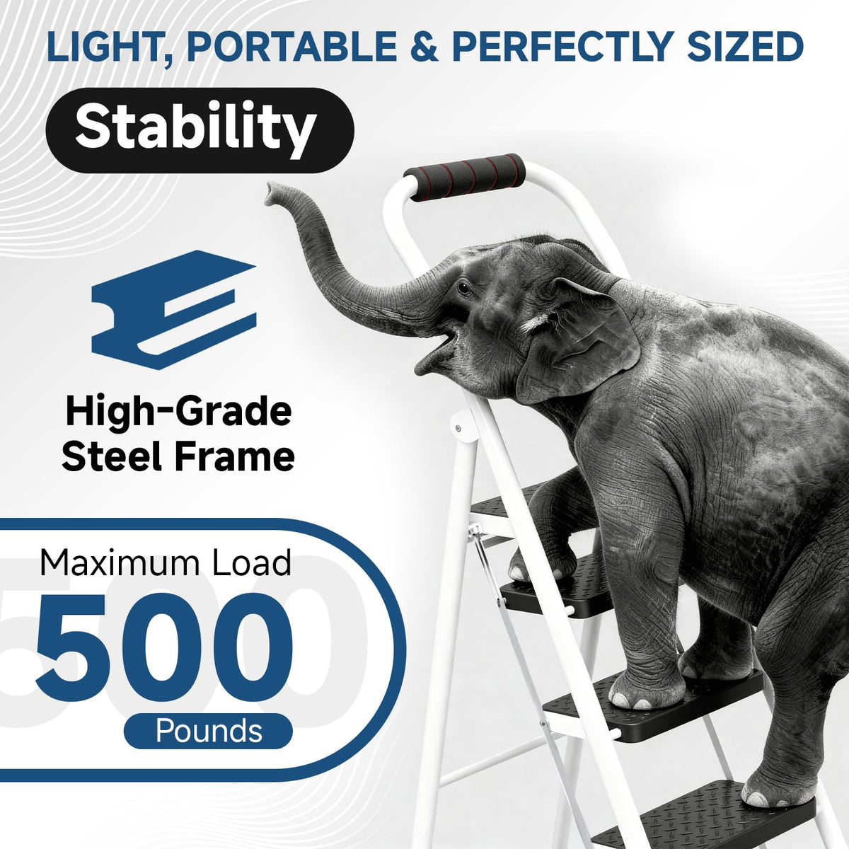 4 Step Ladder Folding Step Stool with Handrail 800lb White G3330