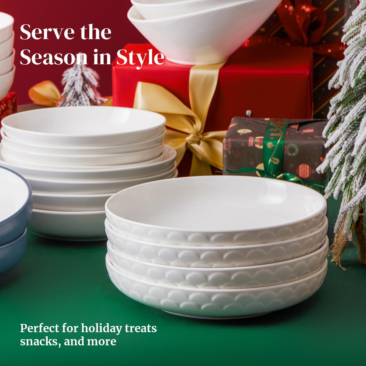 Set of 4 White Ceramic Pasta Bowls C461875