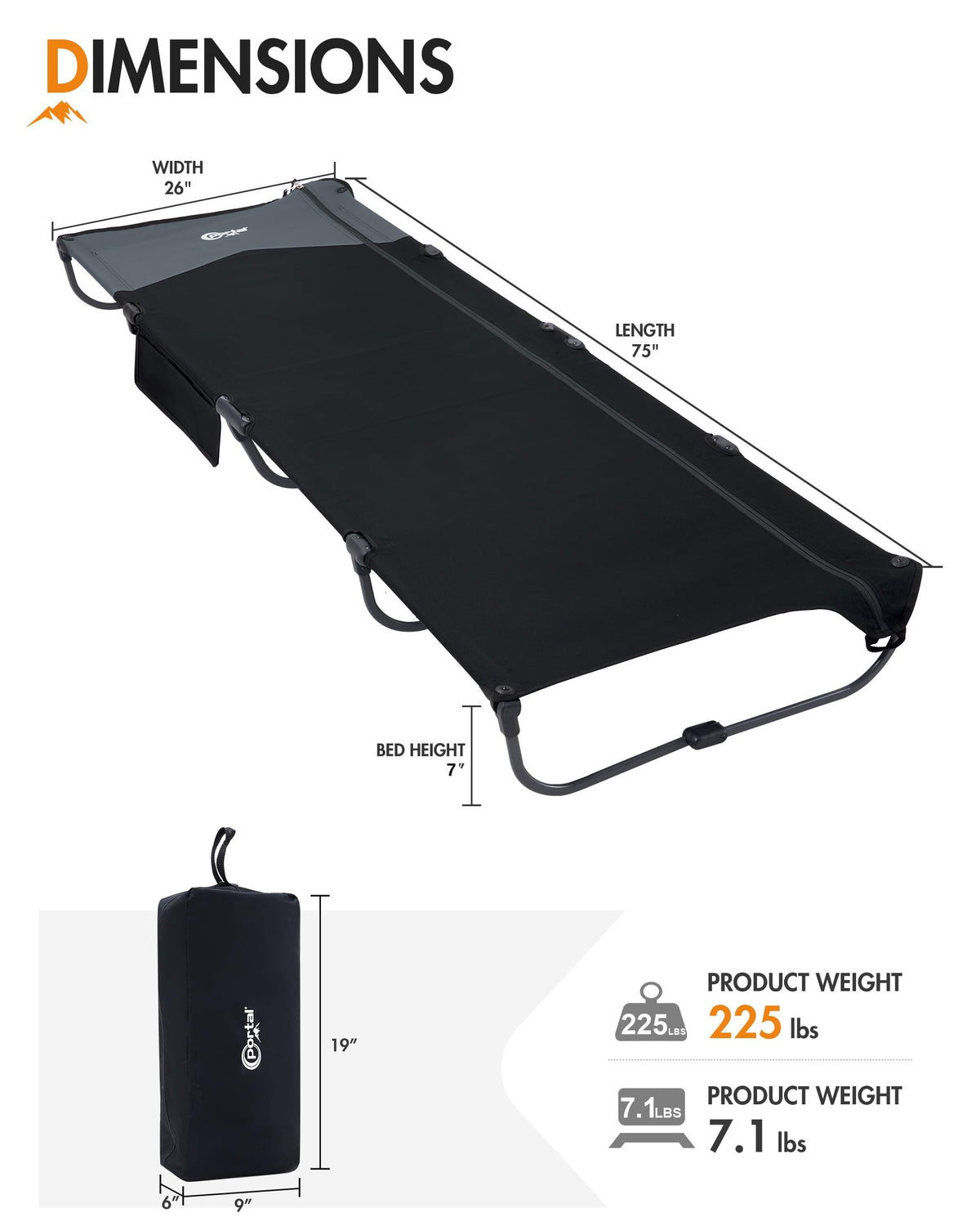Ultra-Light 7.1 lbs Foldable Camping Cot with Side Pocket R502