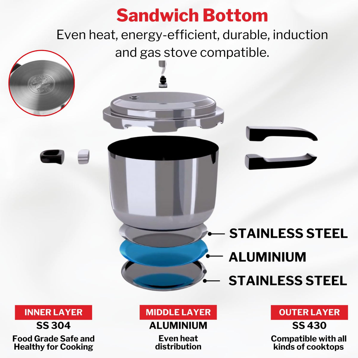 Stainless Steel 3 Litres Pressure Pan with Lid C7398