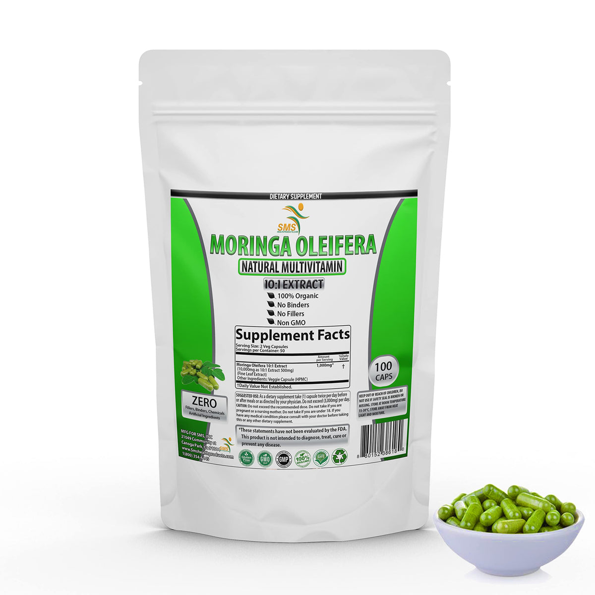Moringa Oleifera 100 Veggie Capsules 1000mg Leaf Powder U830369