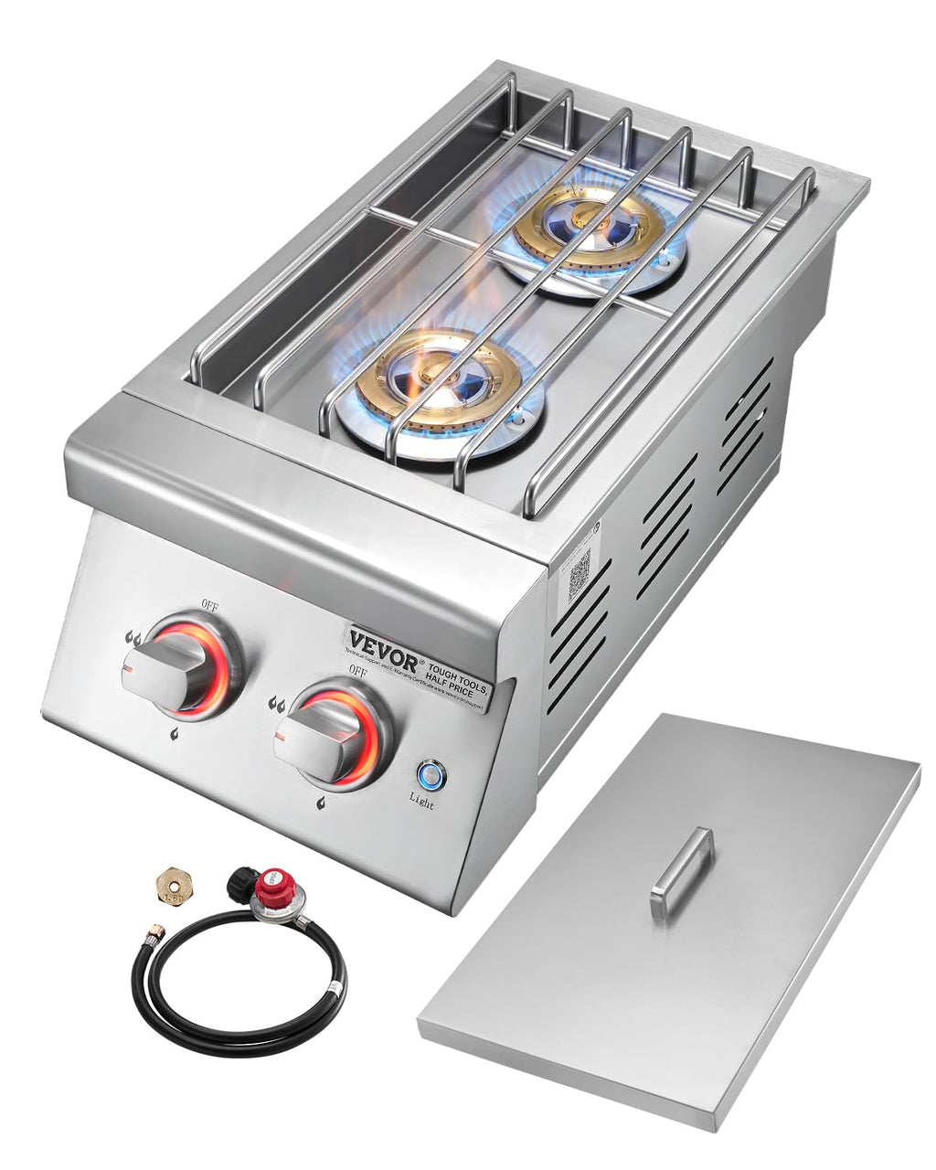 Double Side Burners, 2 x 17,000BTU Liquid Propane, Convertible to Natural Gas, 304 Stainless Steel Built-in E37726
