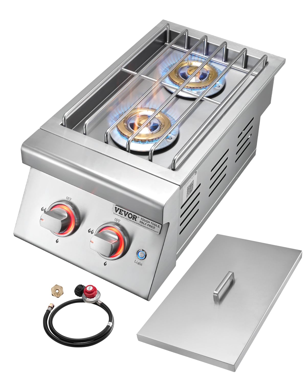 Double Side Burners, 2 x 17,000BTU Liquid Propane, Convertible to Natural Gas, 304 Stainless Steel Built-in E37726