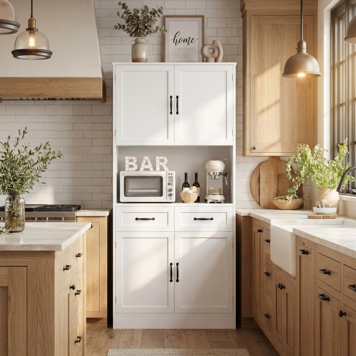 White Tall Wood Kitchen Pantry Storage Cabinet Z617565