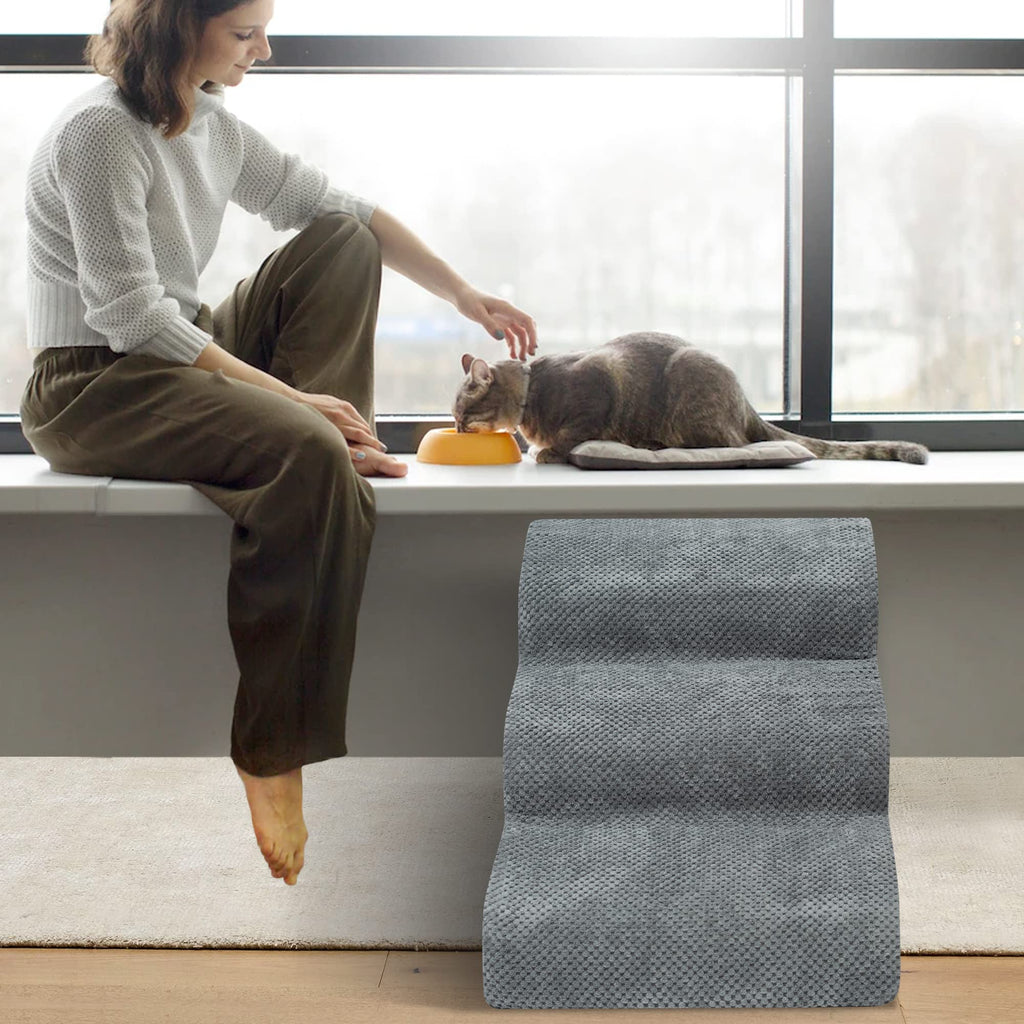 High Density Foam Dog Stairs 3 Steps Grey O764435