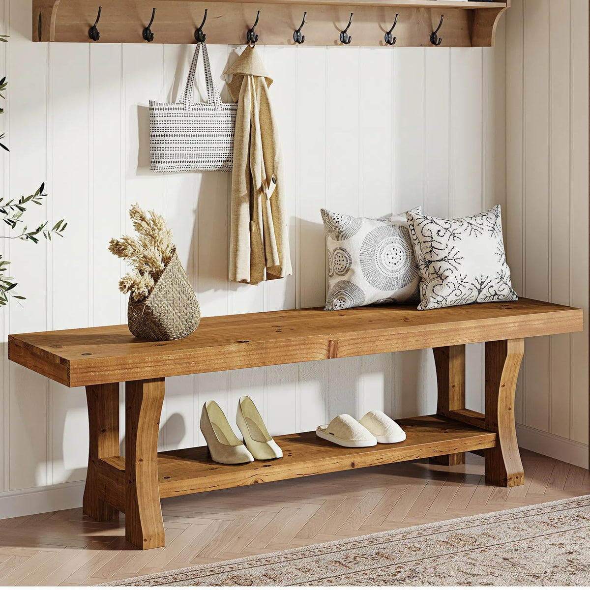 Brown Solid Wood Entryway Bench P612405