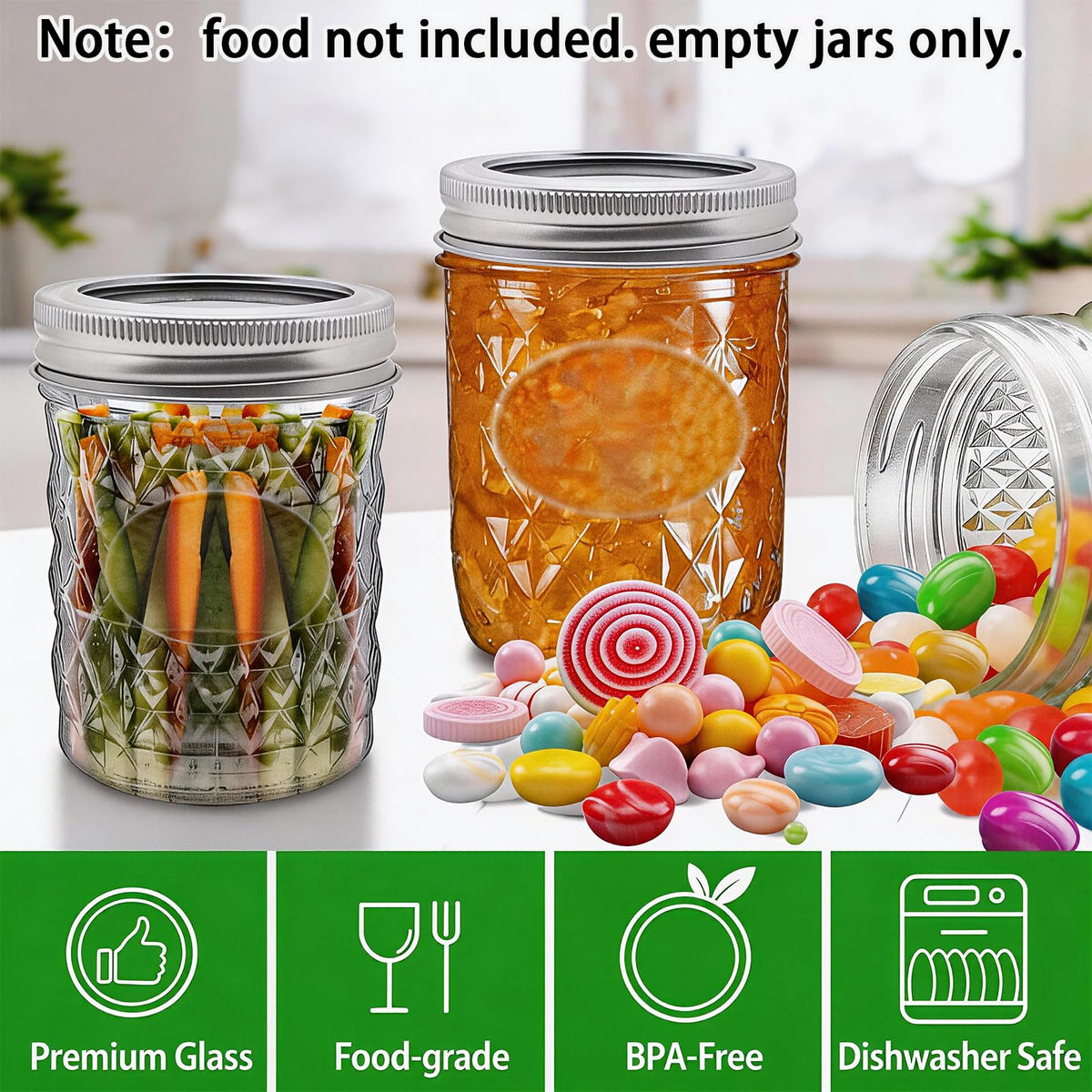 16 oz Wide Mouth Glass Mason Jars with Lids, 4 Pack J62001