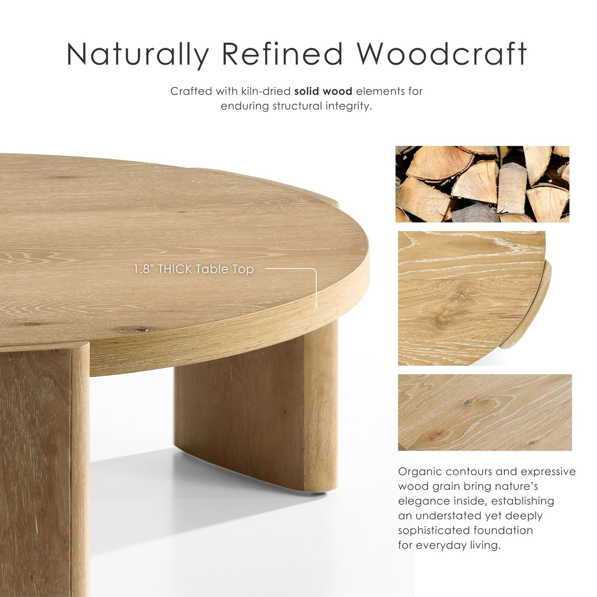 42” Round Oak Finish Wood Coffee Table K979880
