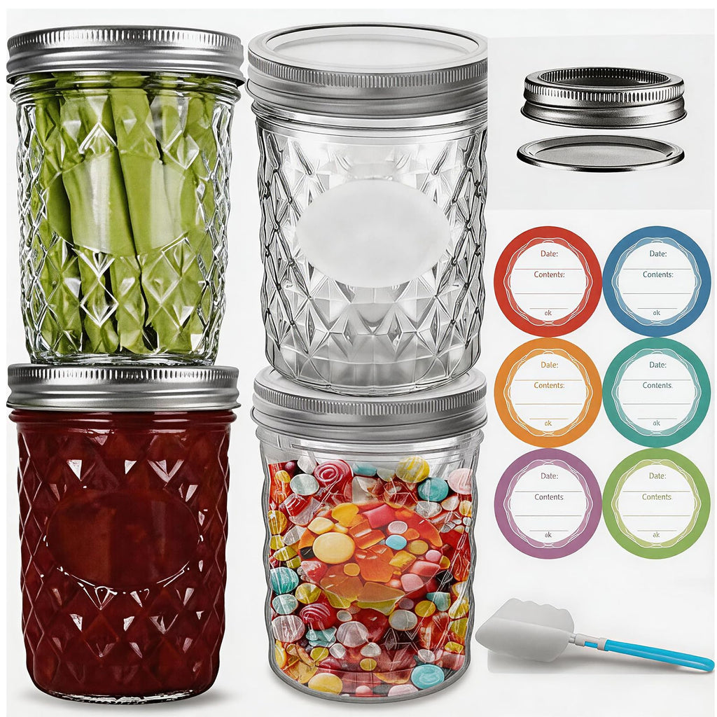 16 oz Wide Mouth Glass Mason Jars with Lids, 4 Pack J62001