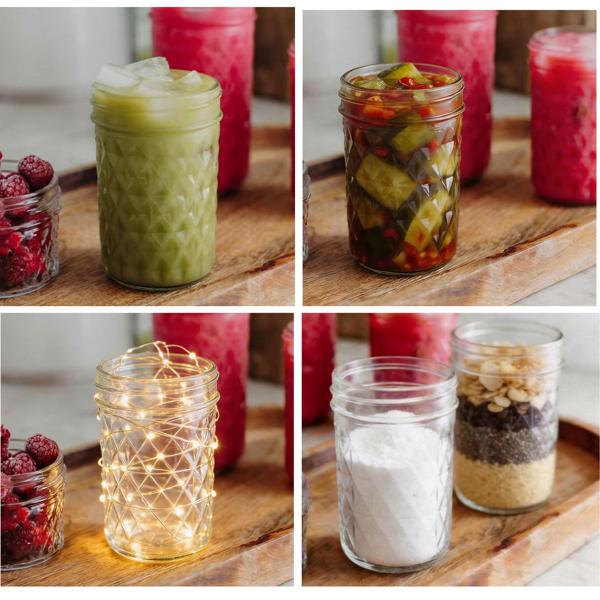 16 oz Wide Mouth Glass Mason Jars with Lids, 4 Pack J62001