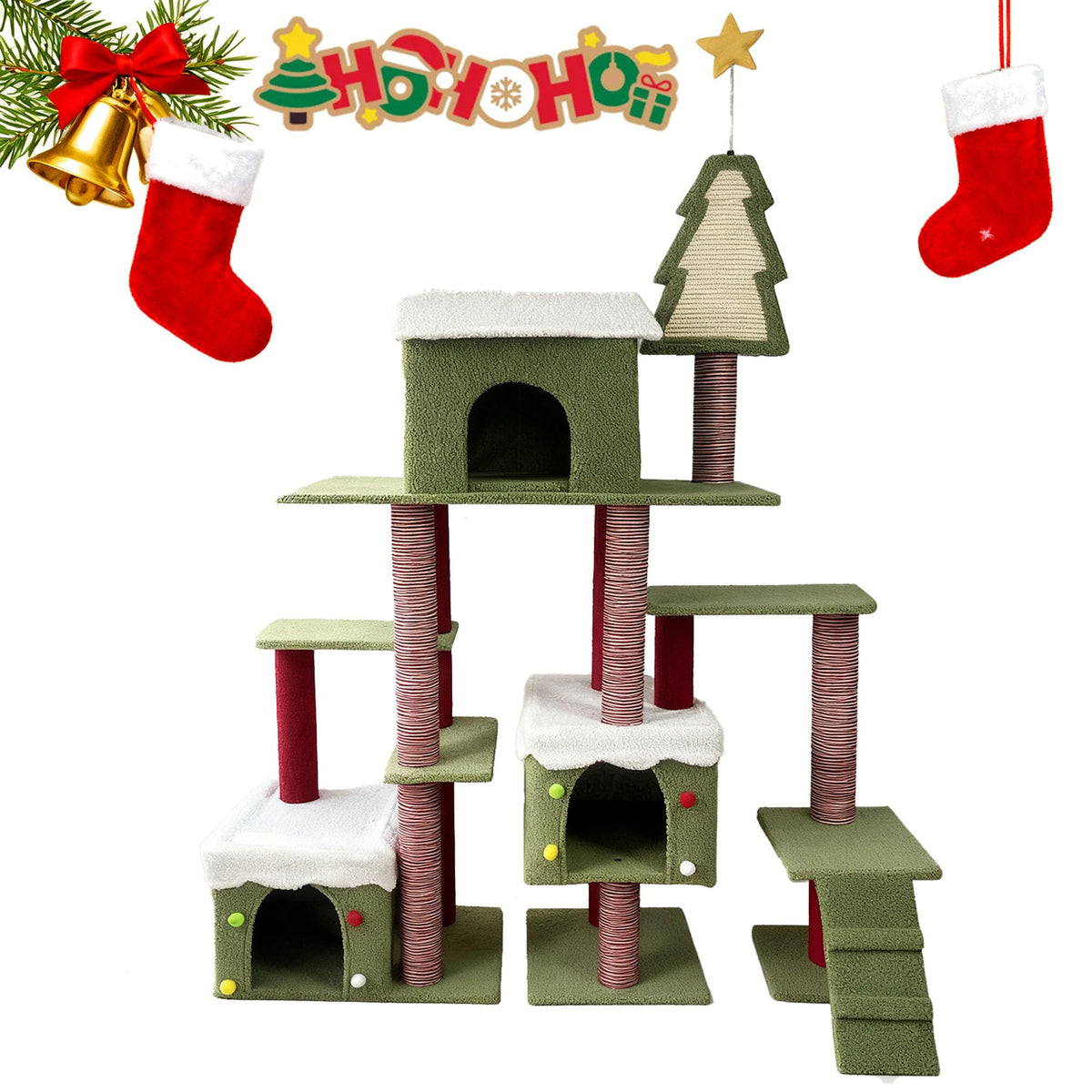 60 Inch Extra Large Cat Tree with 3 Condos and Climbing Ladder D903347