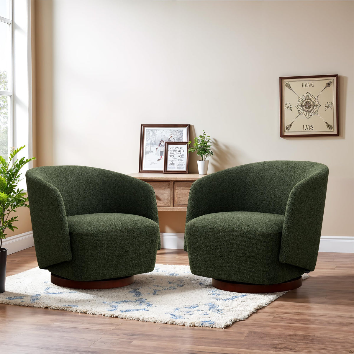 Boucle Swivel Accent Chairs Set of 2 Green V14361