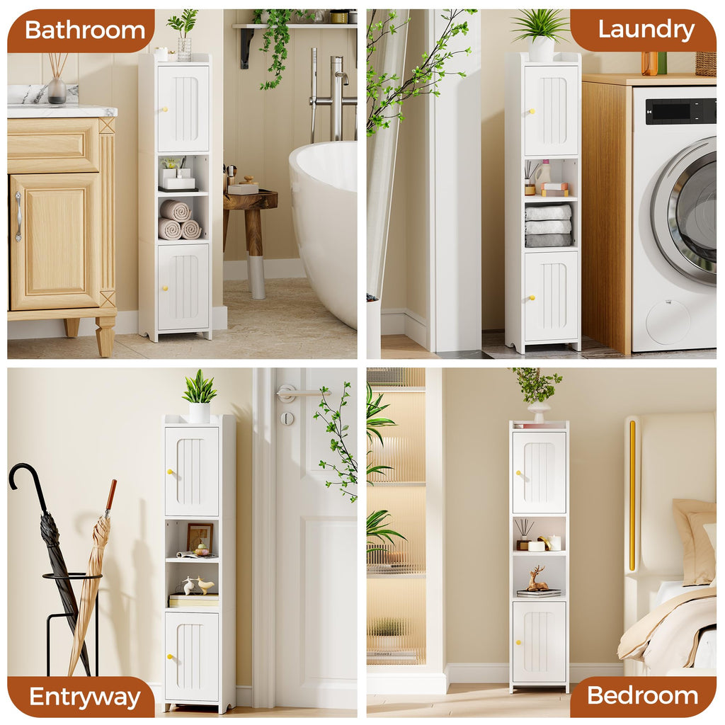 Slim Bathroom Storage Cabinet with 2 Doors and Adjustable Shelf Y78083