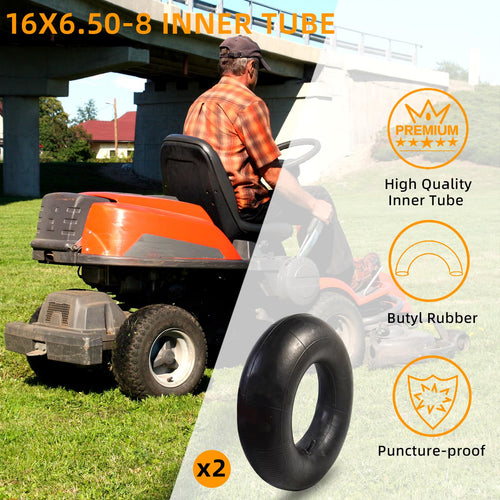2 Pack 16x6.50-8/7.50-8 Lawn Mower Tire Inner Tubes with TR-13 Straight Valve Stem N722