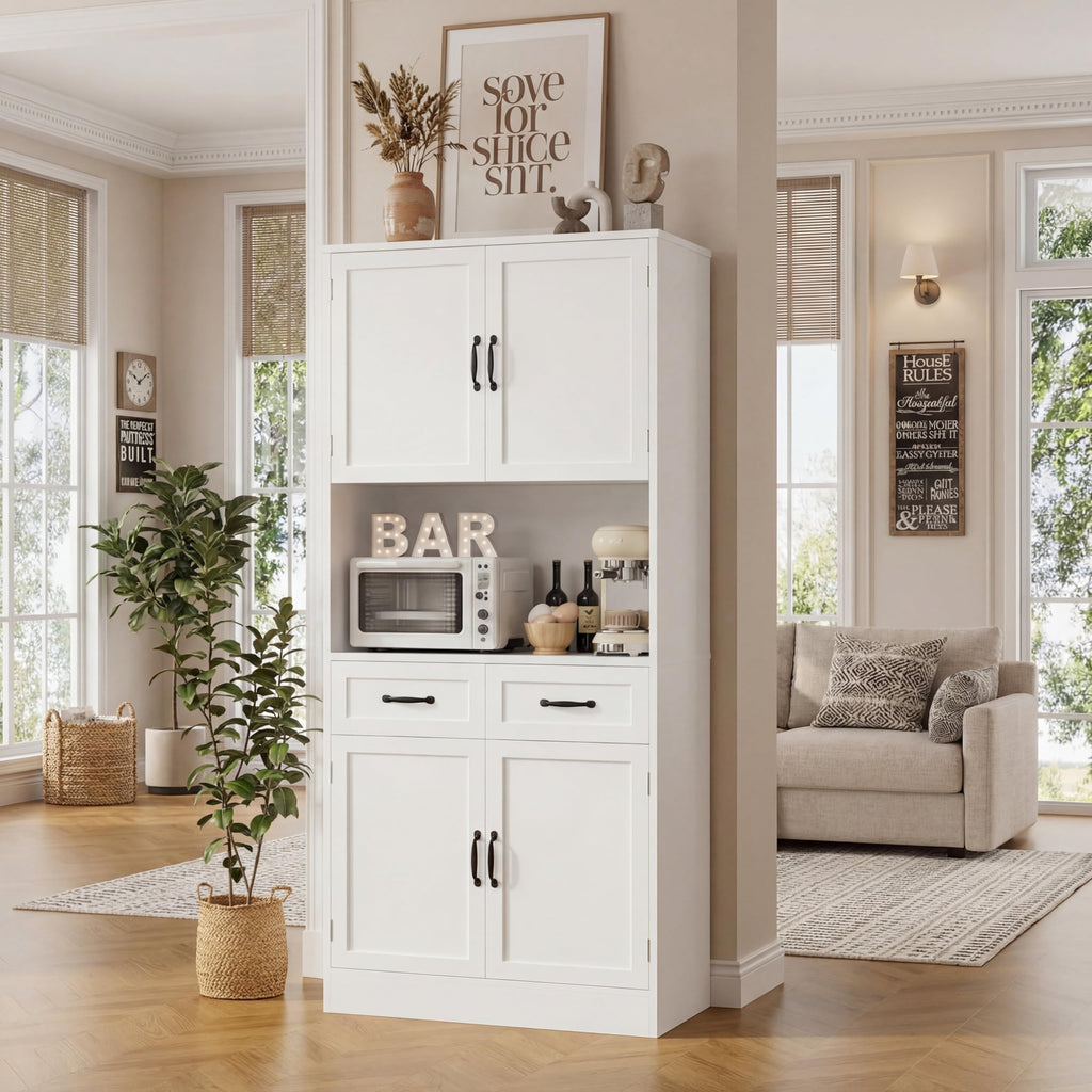 White Tall Wood Kitchen Pantry Storage Cabinet Z617565