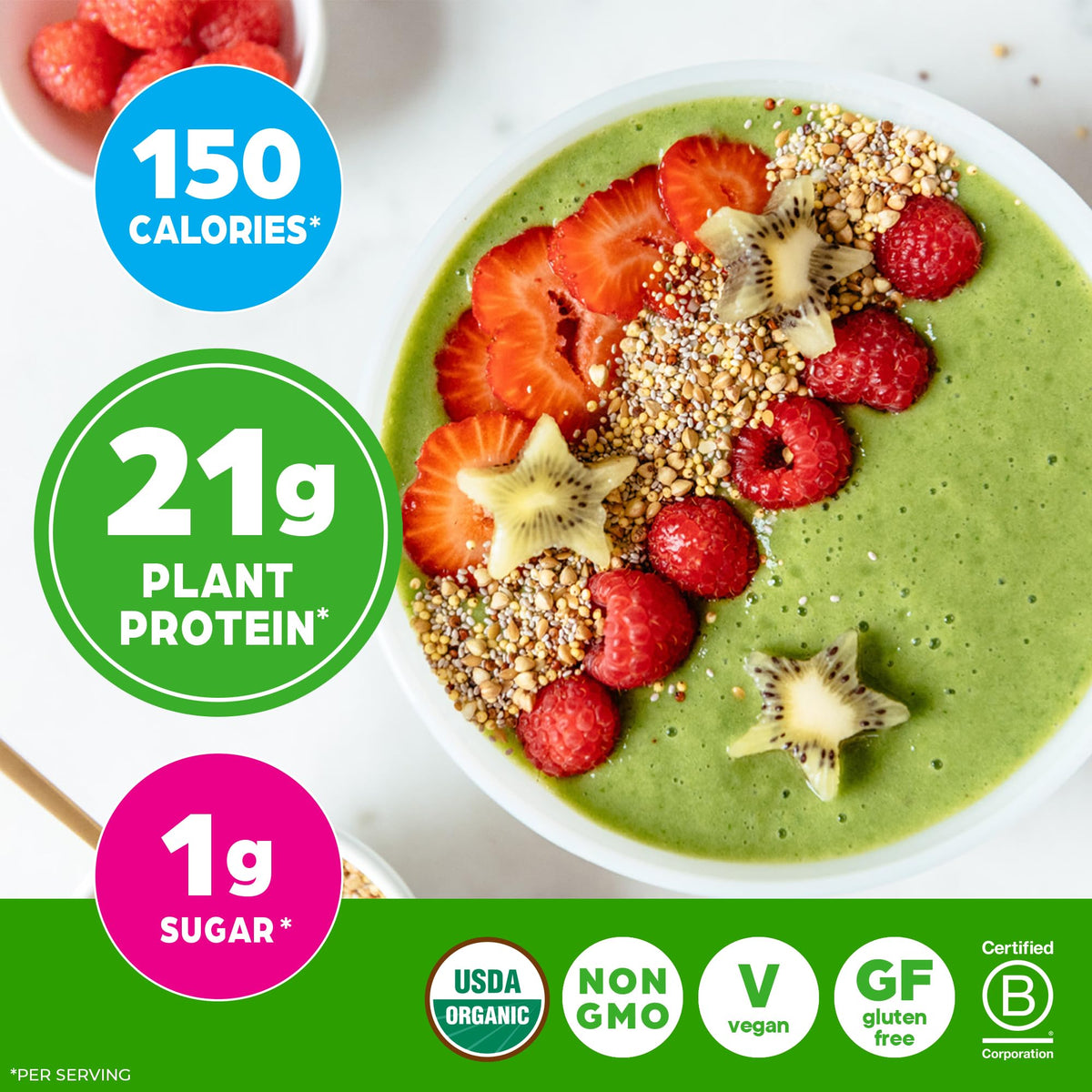Organic Vegan Protein Powder + Greens Vanilla Bean 21g Plant Based Gluten Free Dairy Free 1.94lb P62898