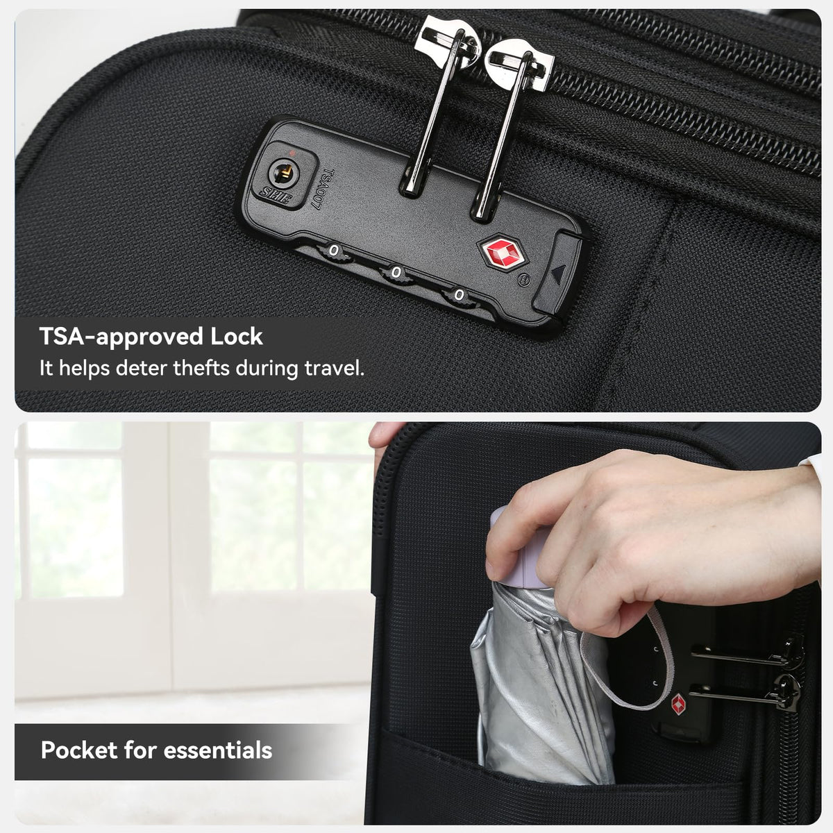 16 Inch Underseat Carry on Luggage with Wheels Black U865