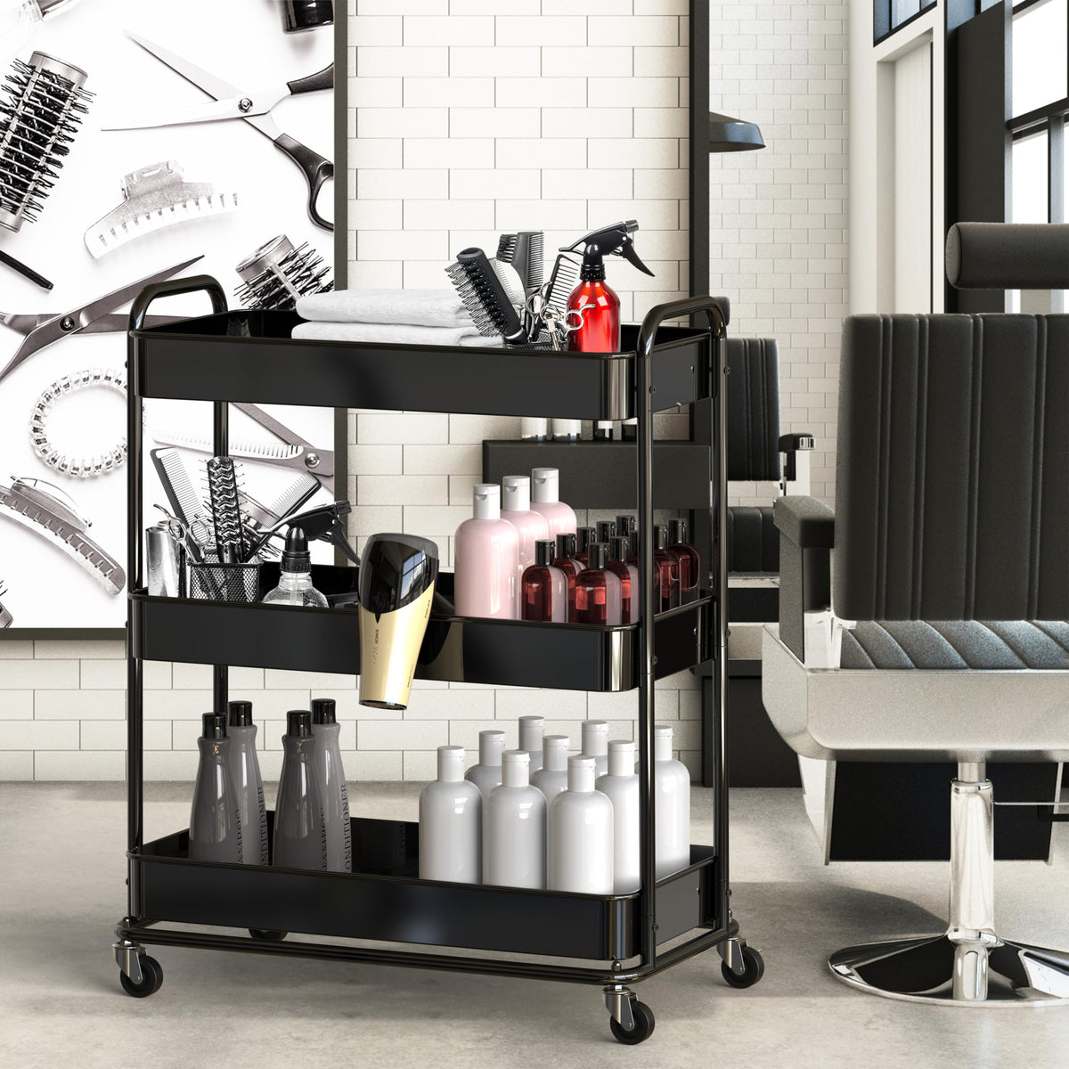26" 3-Tier Metal Utility Cart, Black U893