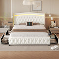 White Full Size Bed Frame with 4 Storage Drawers H5890