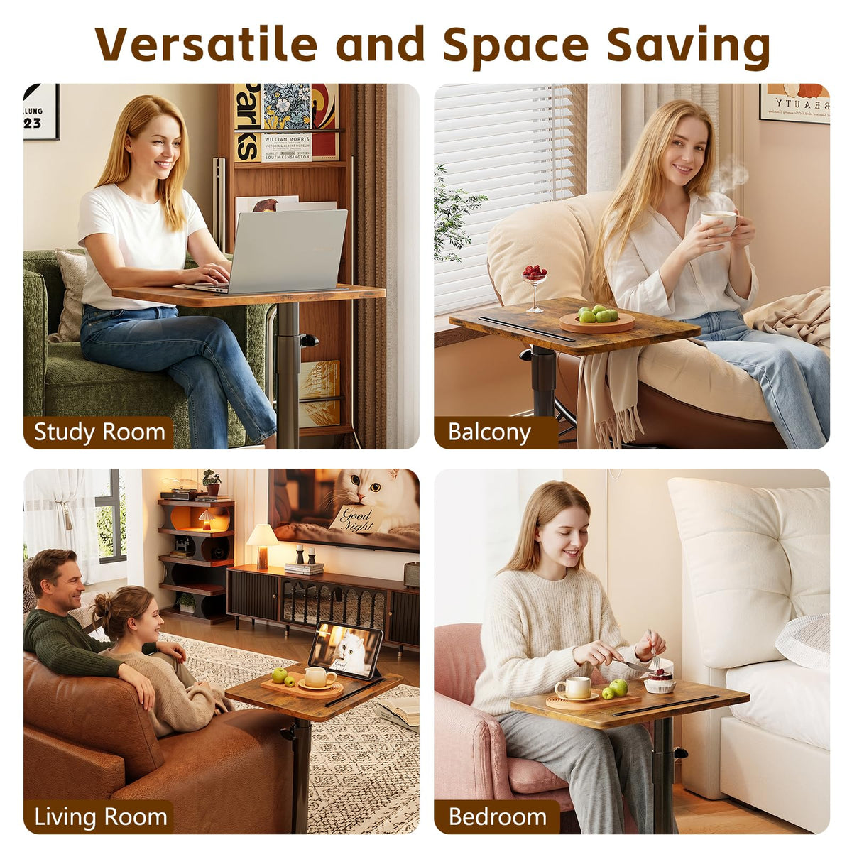 Height Adjustable Swivel C Shaped Side Table Set of 2 A34078