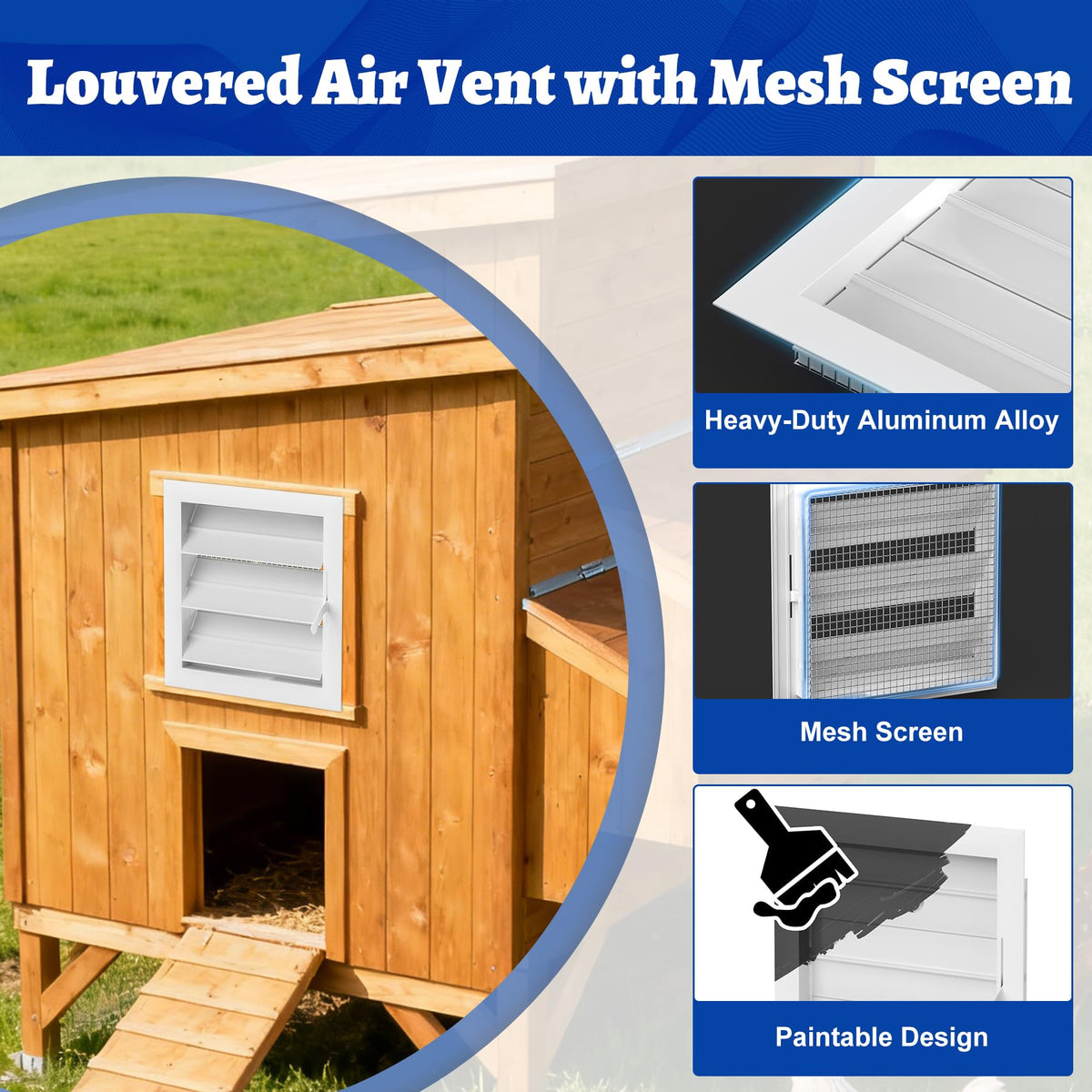 Adjustable Aluminum Alloy Gable Vent with Mesh Screen R38064