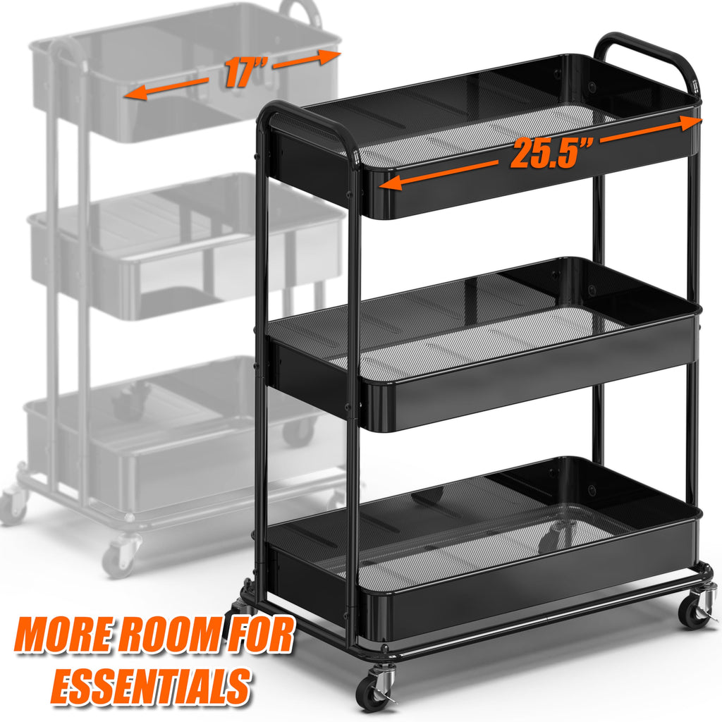 26" 3-Tier Metal Utility Cart, Black U893
