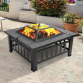 Black 32" Wood Burning Fire Pit Table with Grate, Poker and Spark Screen Cover X125413