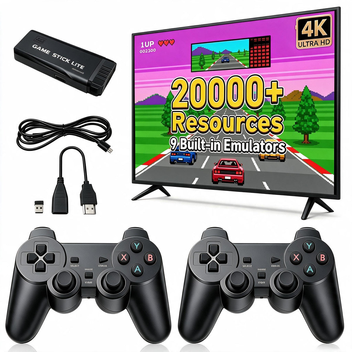 4K HDMI-Compatible Retro Gaming Console with 2.4G Wireless Controllers Q691