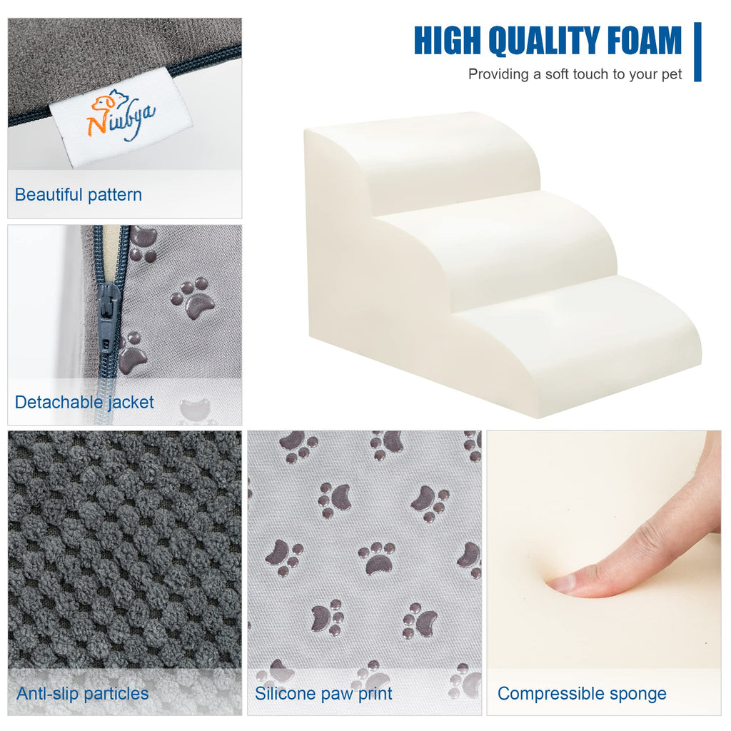 High Density Foam Dog Stairs 3 Steps Grey O764435