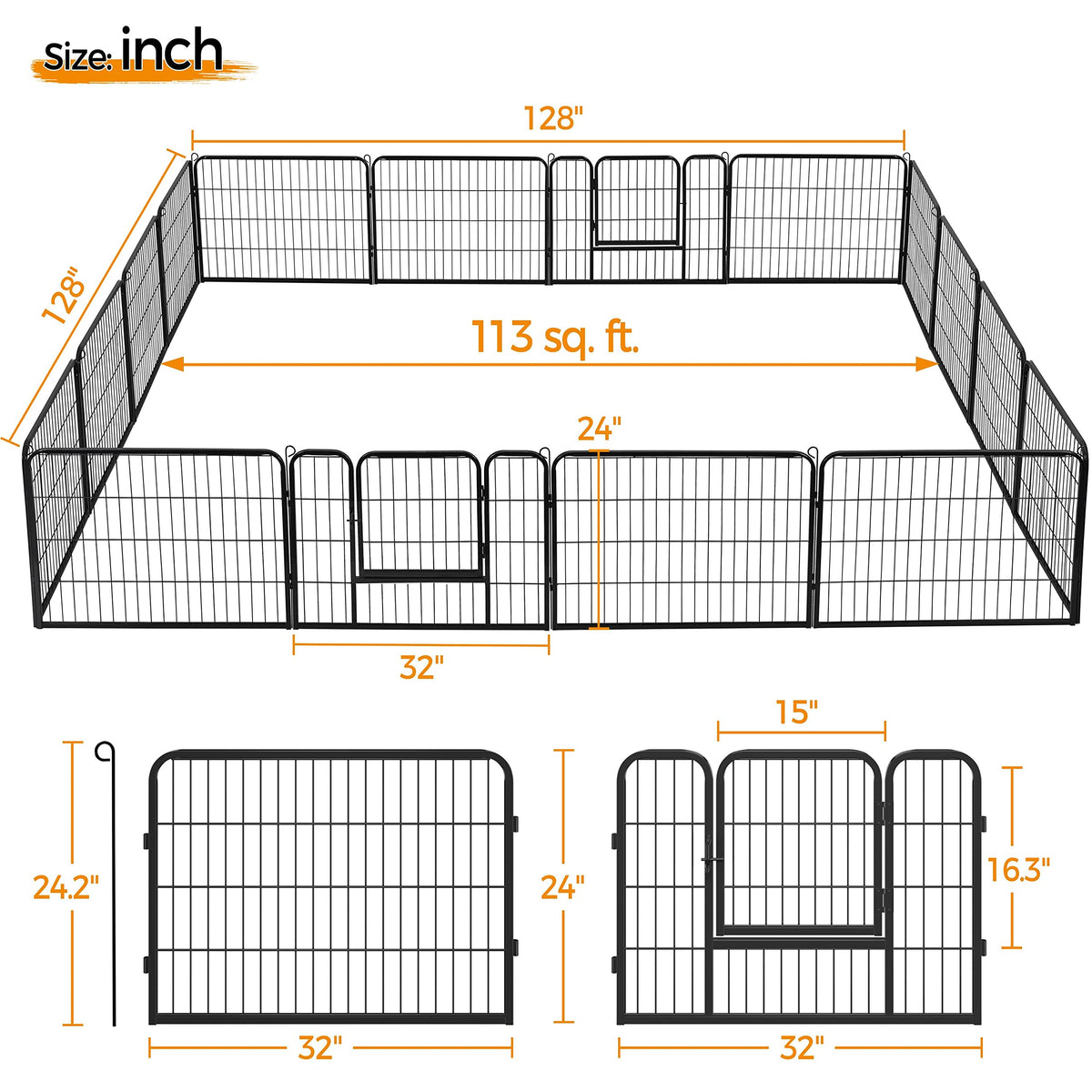 24" H 16-Panel Extra Wide Dog Playpen with Door S171