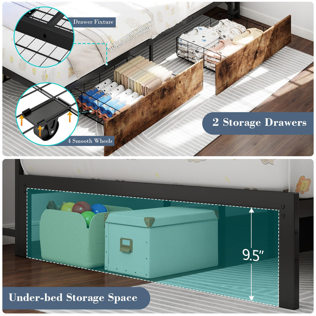 Twin Size Corner Bed Frame with Storage and Headboard O77514