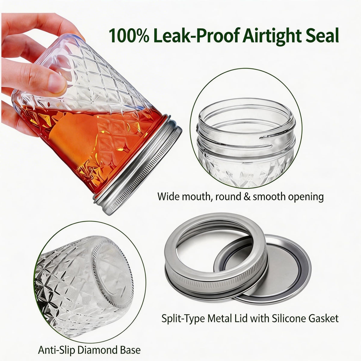 16 oz Wide Mouth Glass Mason Jars with Lids, 4 Pack J62001